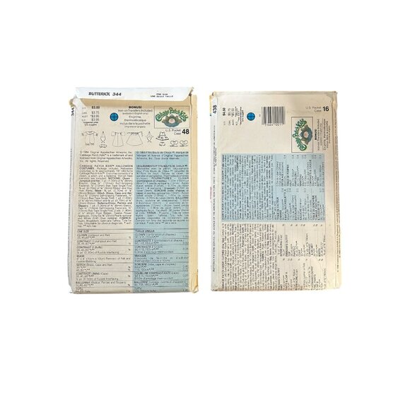 Butterick 344 & 438 Vintage Cabbage Patch Doll Costume Patterns NIP - Picture 2 of 4